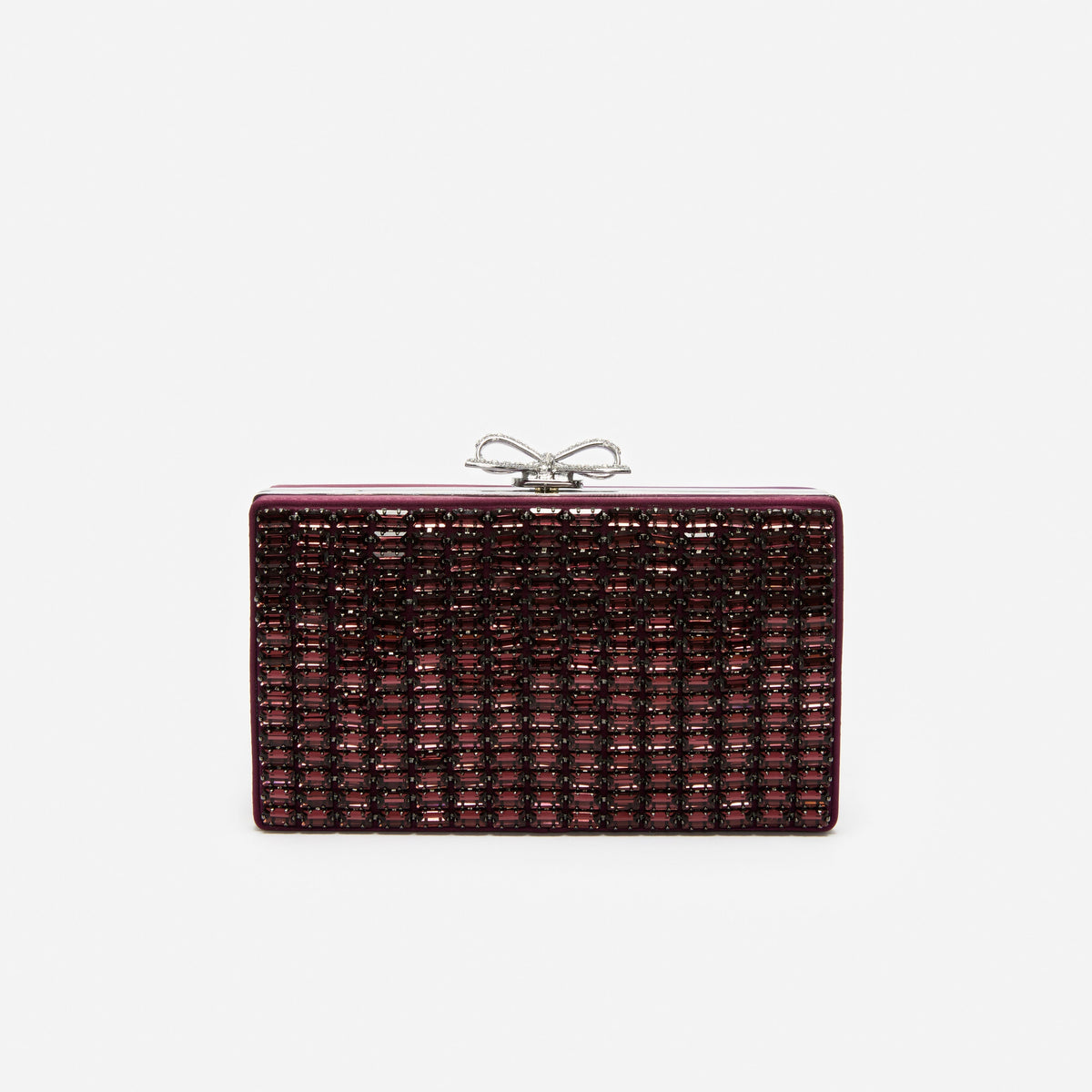 Bordo Kristal Örgü Fiyonk Detaylı Mini Clutch Çanta