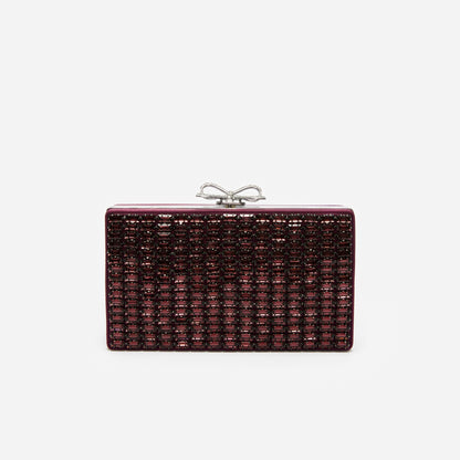 Bordo Kristal Örgü Fiyonk Detaylı Mini Clutch Çanta