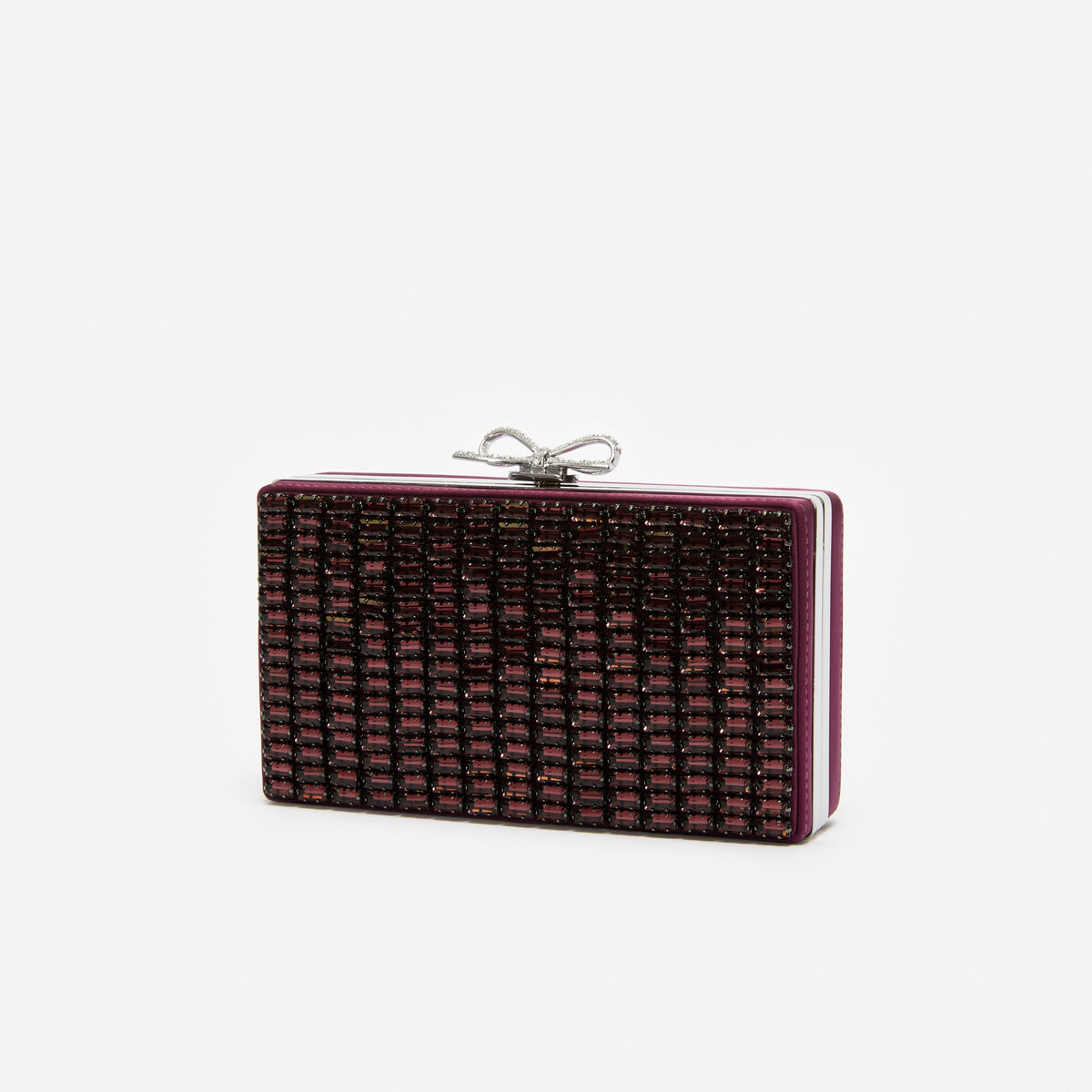 Bordo Kristal Örgü Fiyonk Detaylı Mini Clutch Çanta