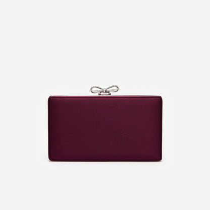 Bordo Kristal Örgü Fiyonk Detaylı Mini Clutch Çanta