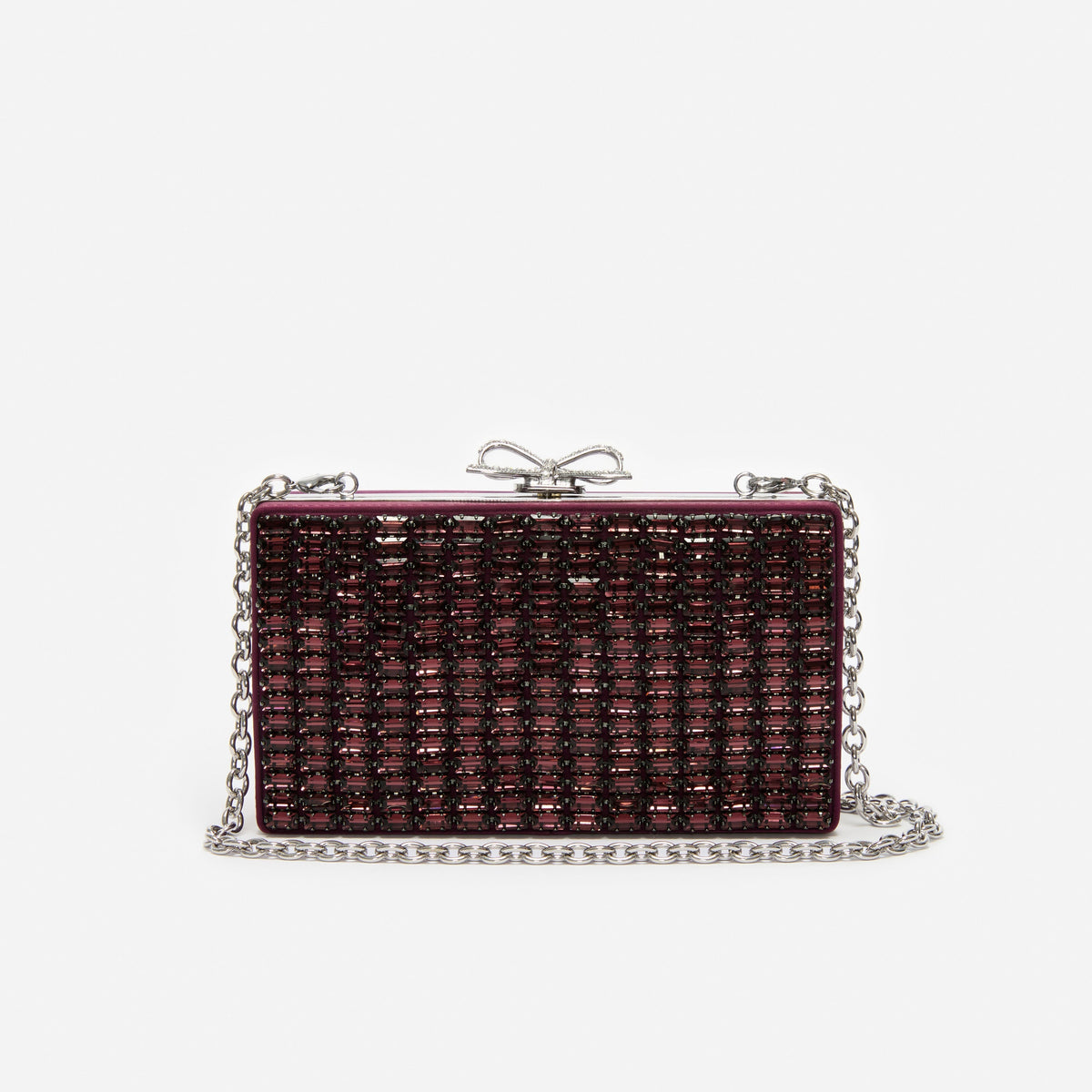 Bordo Kristal Örgü Fiyonk Detaylı Mini Clutch Çanta