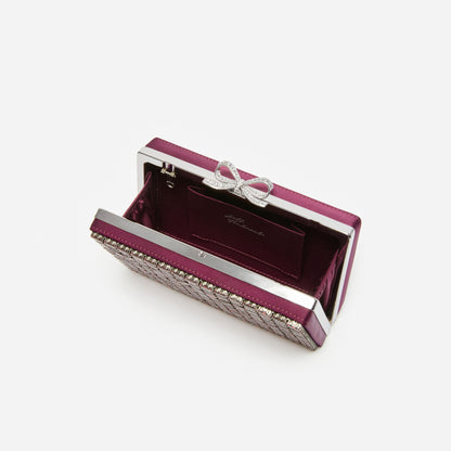 Bordo Kristal Örgü Fiyonk Detaylı Mini Clutch Çanta