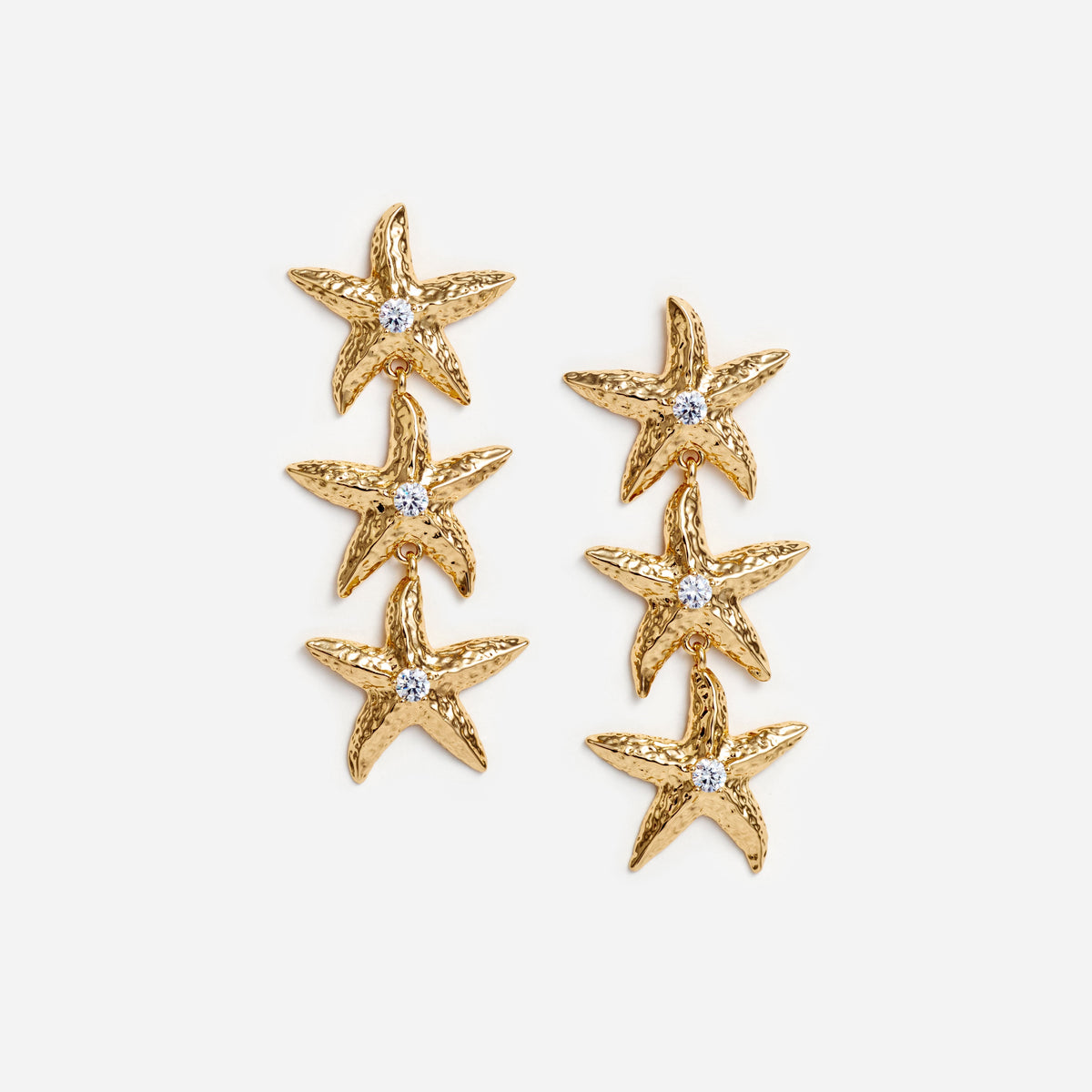 Altın Kristal ve Denizyıldızı Detaylı Küpe