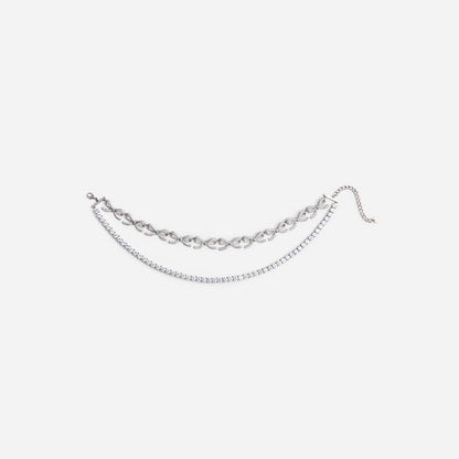 Gümüş Kristal Fiyonk Choker Kolye