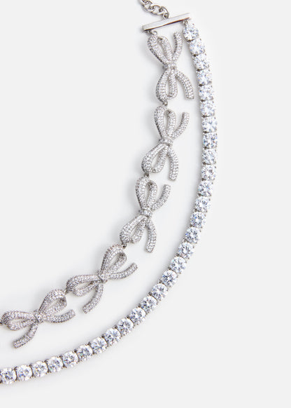 Gümüş Kristal Fiyonk Choker Kolye