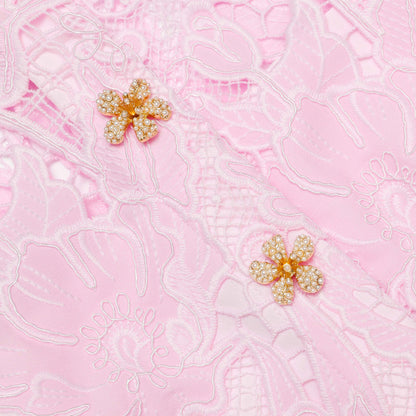 Pembe Dantel Krep Midi Elbise
