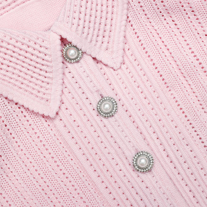 Pembe Ajurlu Peplum Detaylı Triko Midi Elbise
