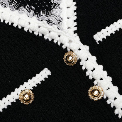 Siyah Dantel Detaylı Peplum Triko Midi Elbise