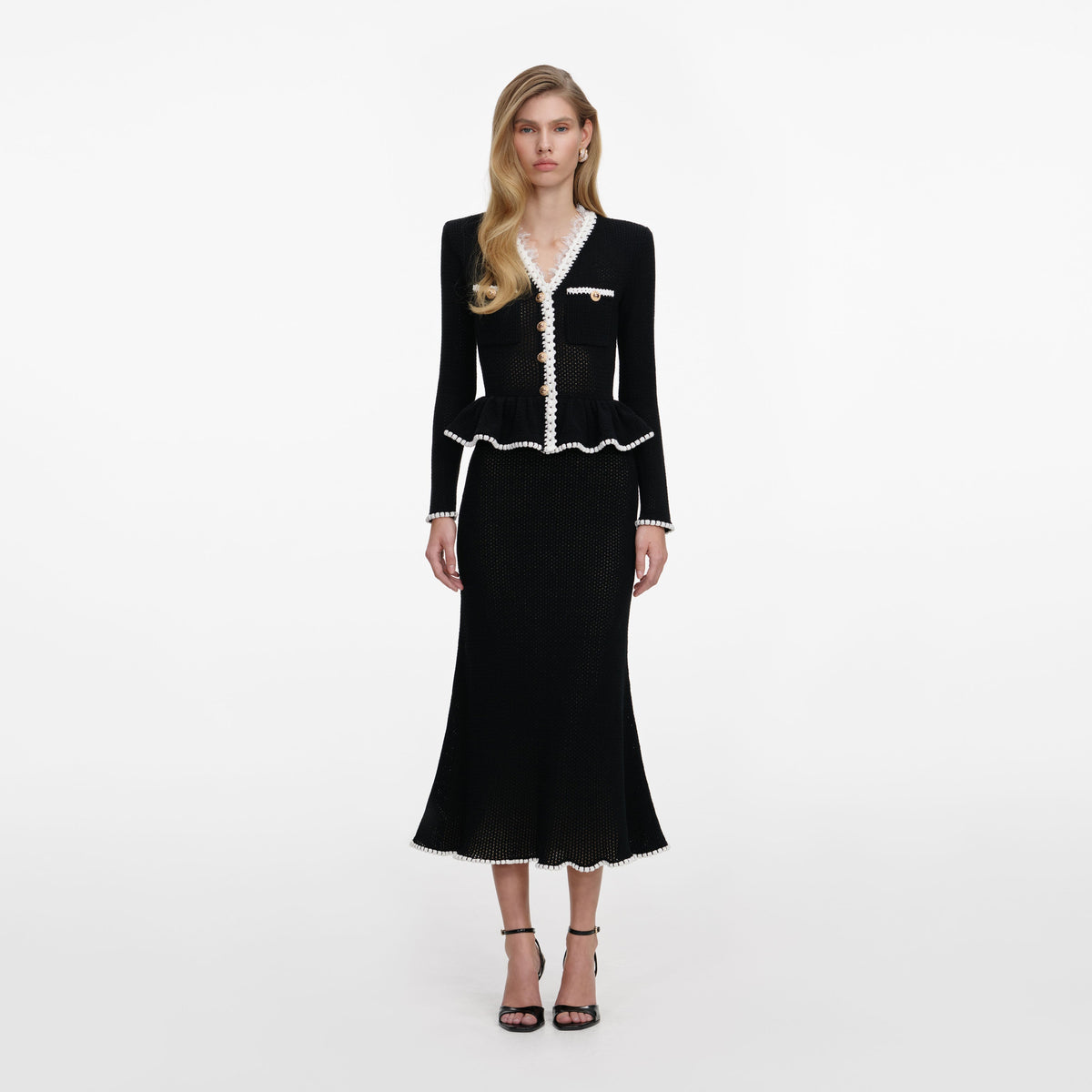 Siyah Dantel Detaylı Peplum Triko Midi Elbise