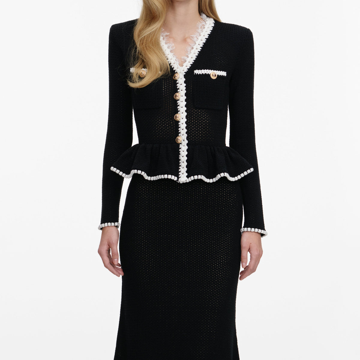 Siyah Dantel Detaylı Peplum Triko Midi Elbise