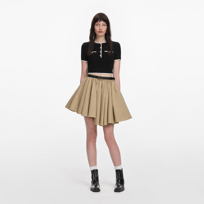 Taba Asimetrik Kesim Pamuklu Gabardin Mini Etek