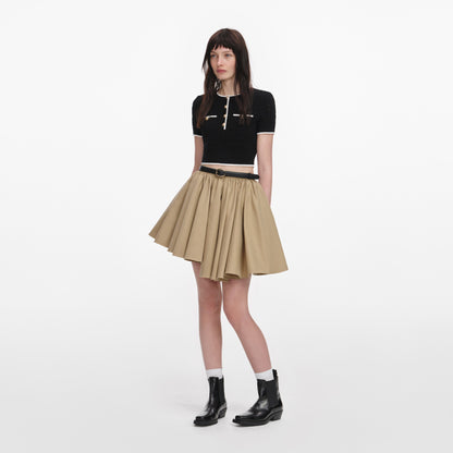 Taba Asimetrik Kesim Pamuklu Gabardin Mini Etek
