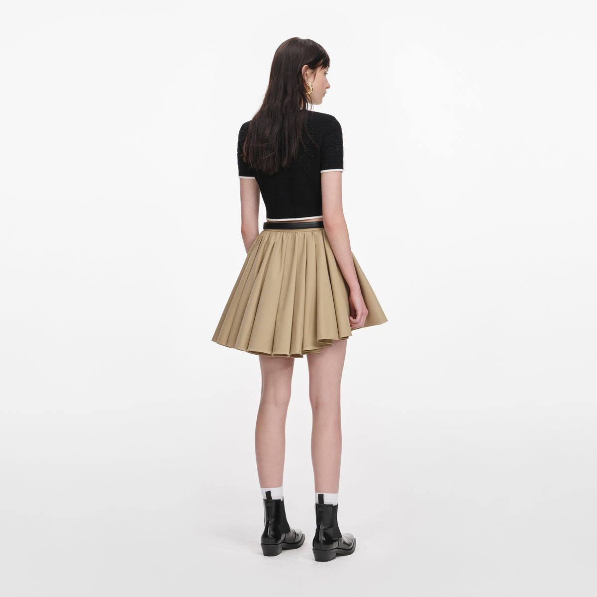 Taba Asimetrik Kesim Pamuklu Gabardin Mini Etek