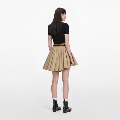 Taba Asimetrik Kesim Pamuklu Gabardin Mini Etek