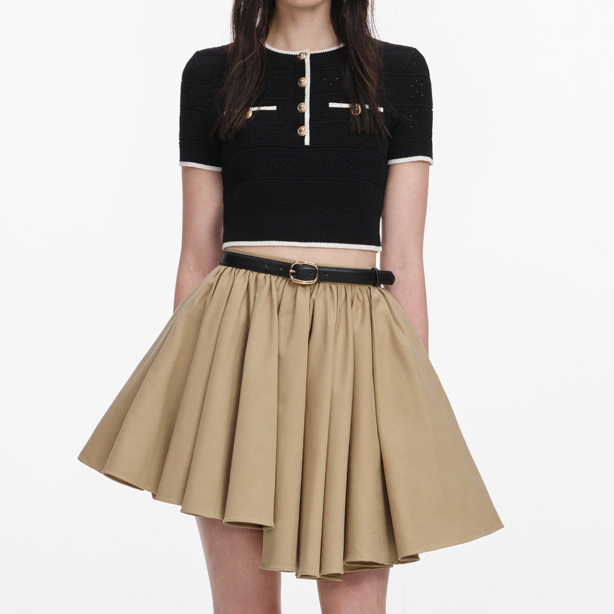 Taba Asimetrik Kesim Pamuklu Gabardin Mini Etek