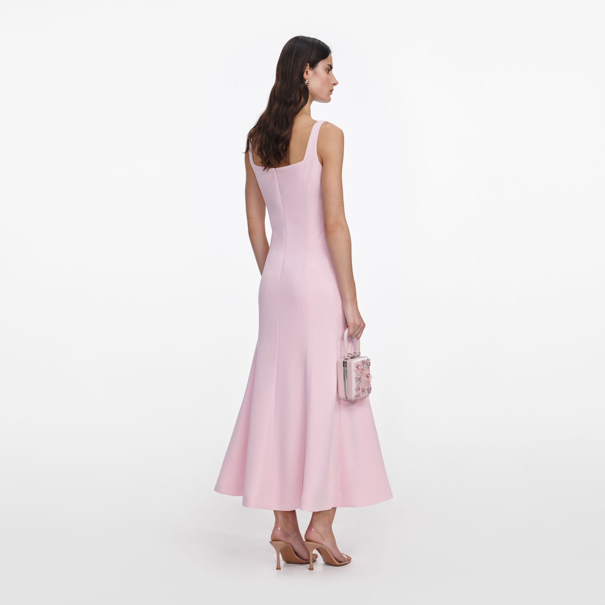 Pembe Korse Detaylı Krep Midi Elbise