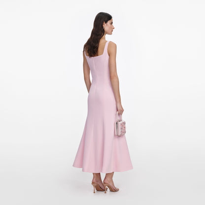 Pembe Korse Detaylı Krep Midi Elbise