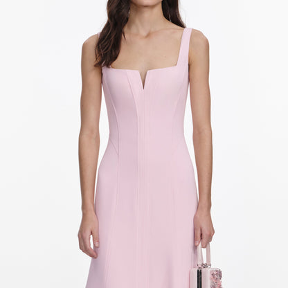 Pembe Korse Detaylı Krep Midi Elbise