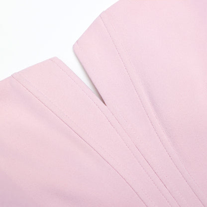 Pembe Korse Detaylı Krep Midi Elbise
