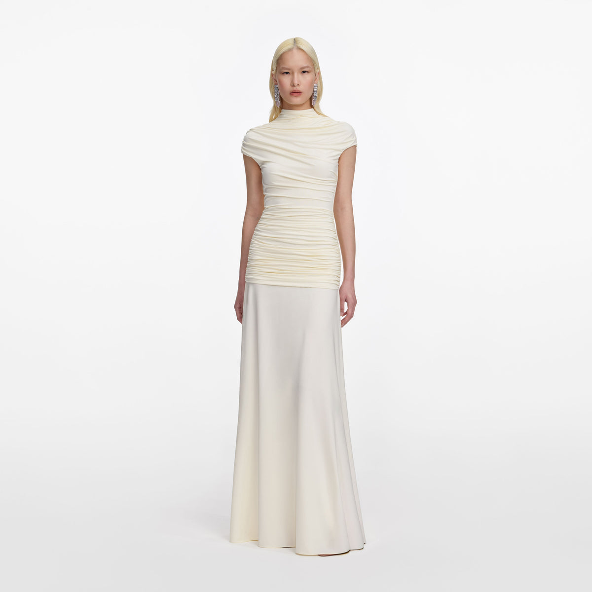 Sarı Drape Detaylı Jarse Maksi Elbise