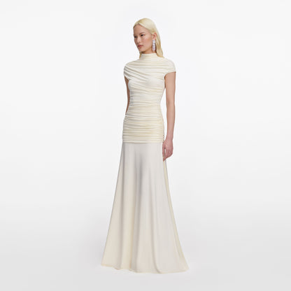 Sarı Drape Detaylı Jarse Maksi Elbise