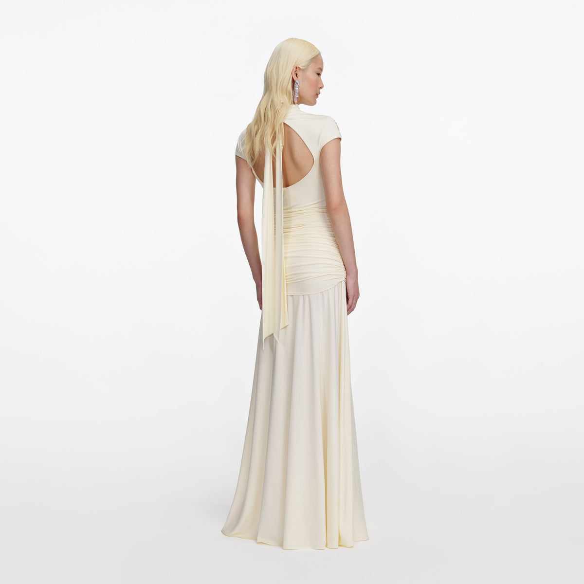 Sarı Drape Detaylı Jarse Maksi Elbise