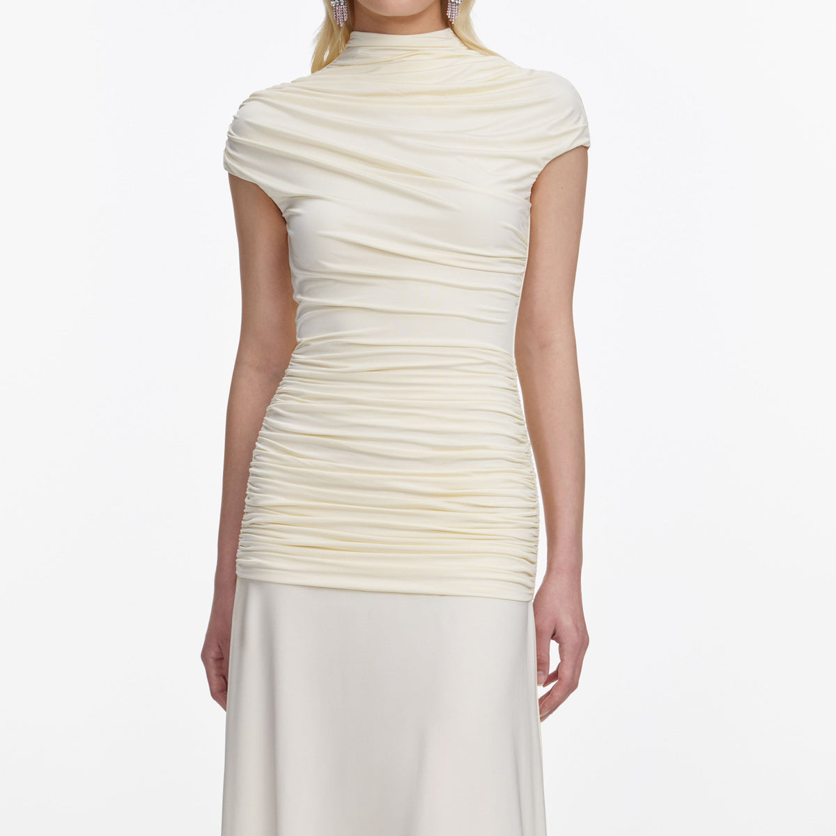 Sarı Drape Detaylı Jarse Maksi Elbise