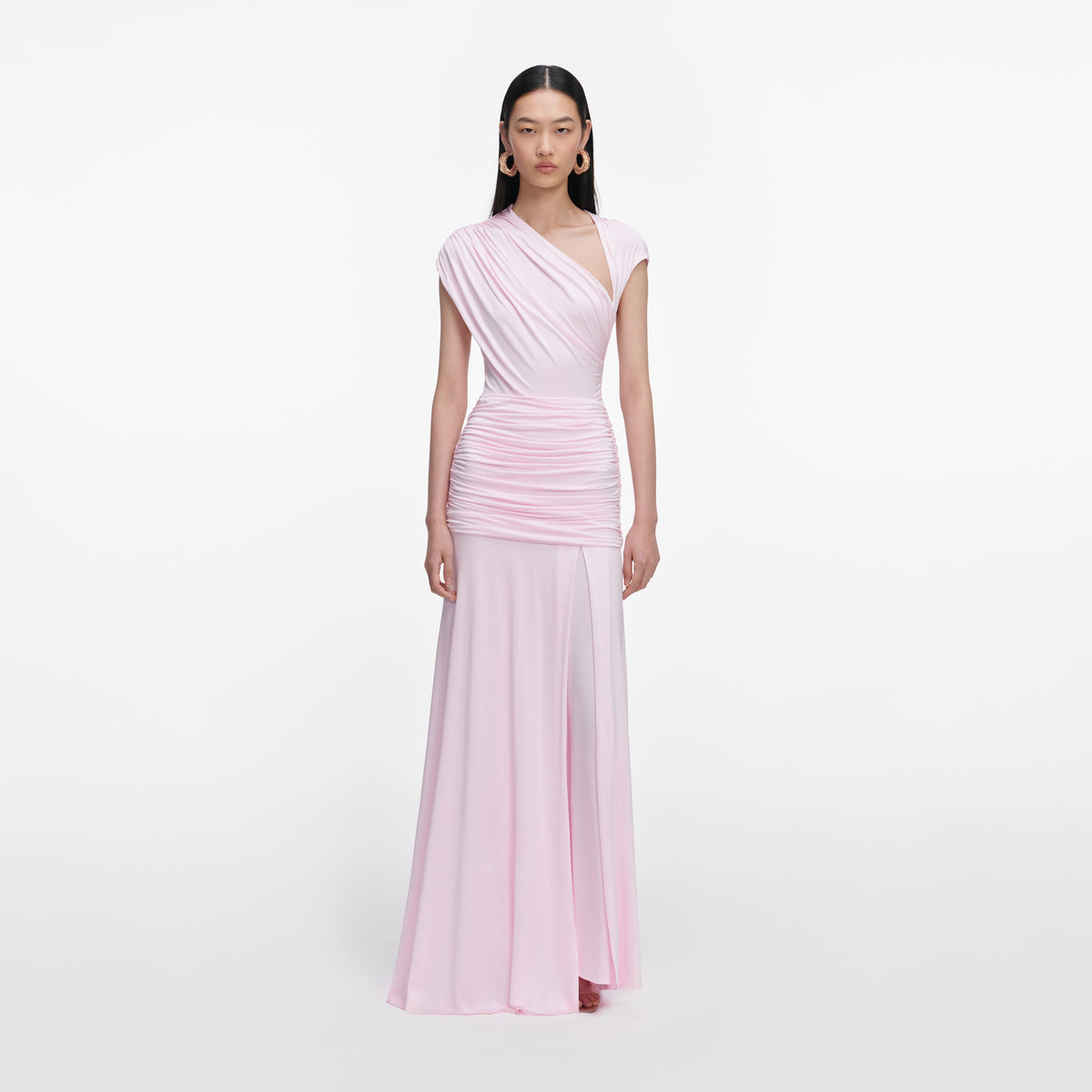 Pembe Drape Detaylı Maksi Elbise