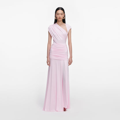 Pembe Drape Detaylı Maksi Elbise