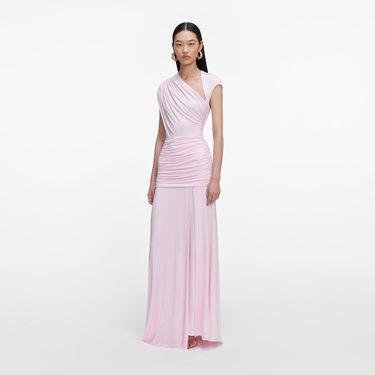 Pembe Drape Detaylı Maksi Elbise