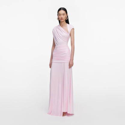 Pembe Drape Detaylı Maksi Elbise
