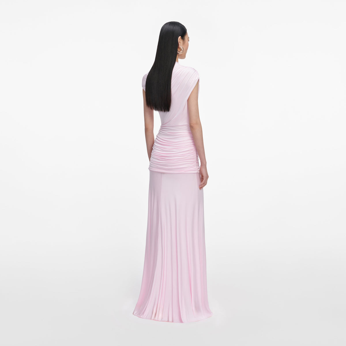 Pembe Drape Detaylı Maksi Elbise