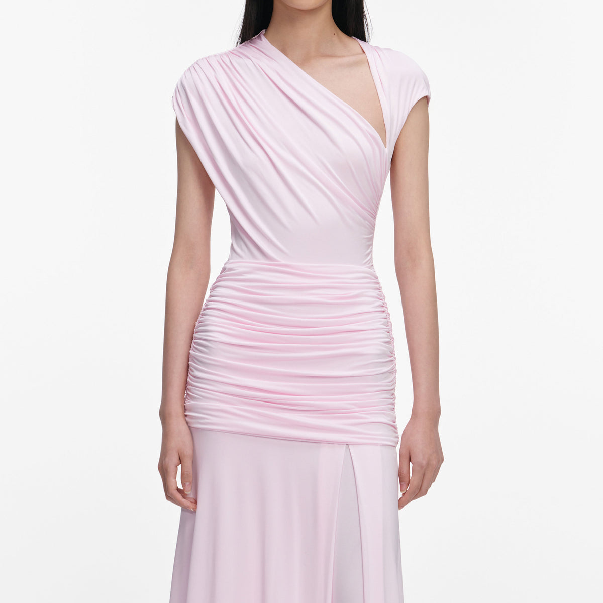 Pembe Drape Detaylı Maksi Elbise