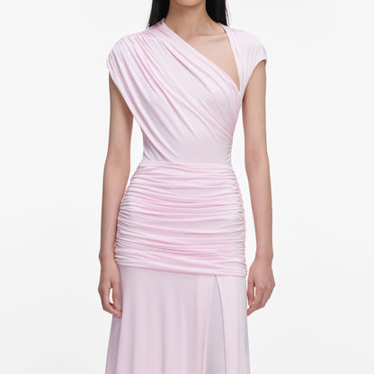 Pembe Drape Detaylı Maksi Elbise