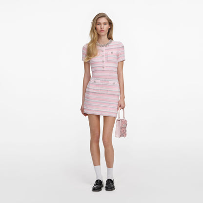 Pembe Dokulu Triko Mini Elbise