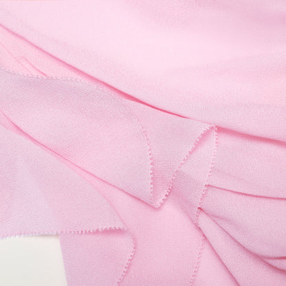 Pembe Jorjet Fırfırlı Maksi Elbise