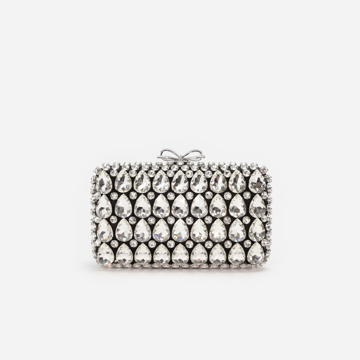 Siyah Saten Kristal Fiyonk Detaylı Mini Clutch Çanta