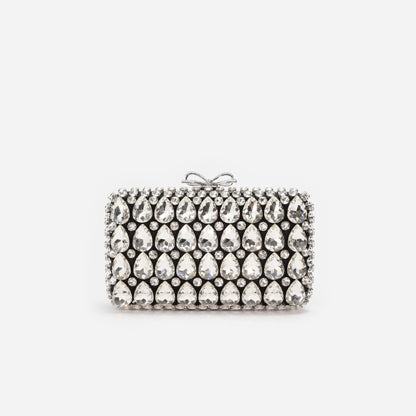 Siyah Saten Kristal Fiyonk Detaylı Mini Clutch Çanta