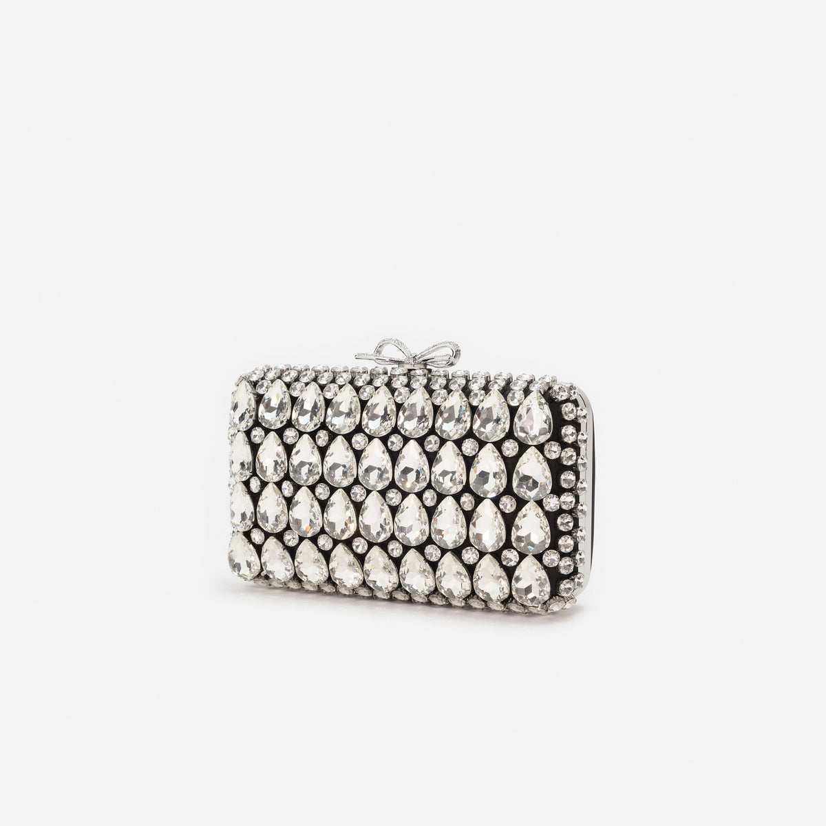 Siyah Saten Kristal Fiyonk Detaylı Mini Clutch Çanta