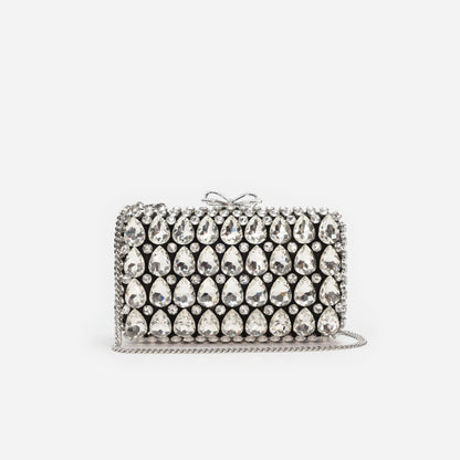 Siyah Saten Kristal Fiyonk Detaylı Mini Clutch Çanta