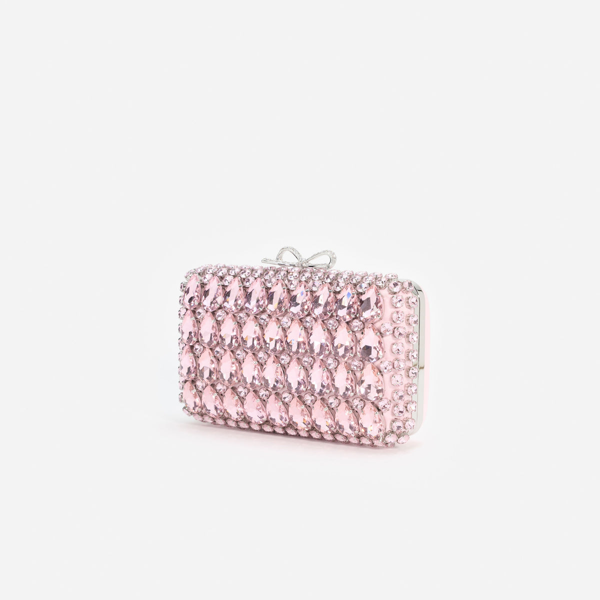 Pembe Saten Kristal Fiyonk Detaylı Mini Clutch Çanta