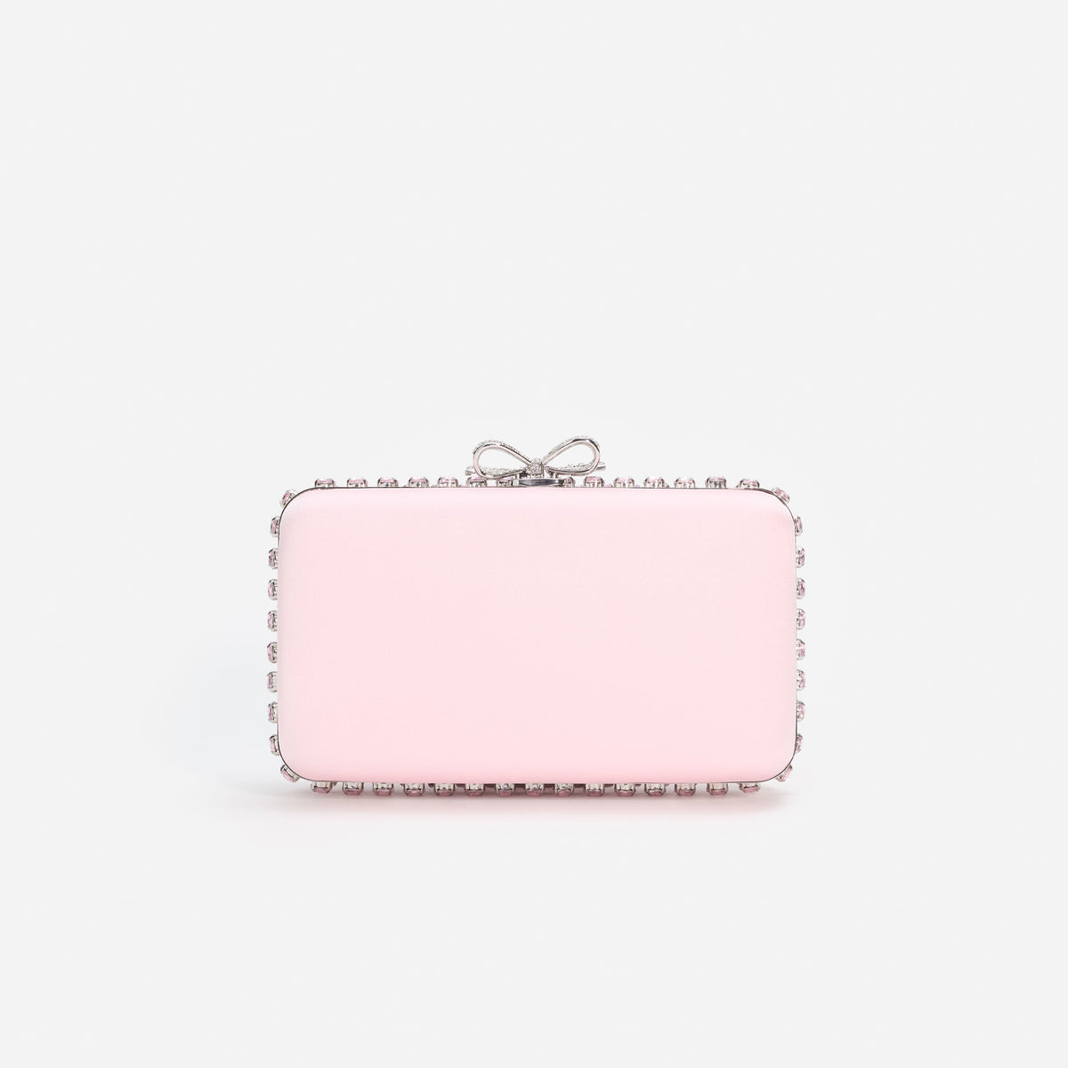 Pembe Saten Kristal Fiyonk Detaylı Mini Clutch Çanta