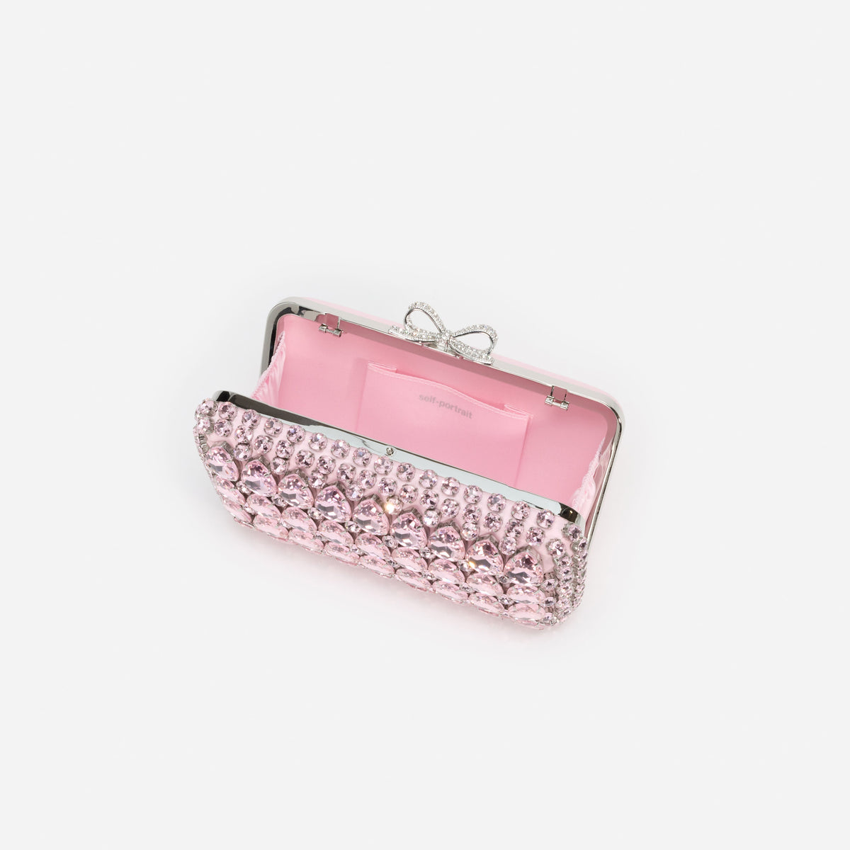 Pembe Saten Kristal Fiyonk Detaylı Mini Clutch Çanta