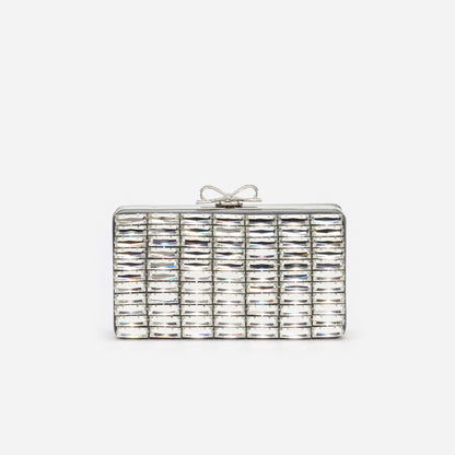 Gri Saten Kristal Fiyonk Detaylı Mini Clutch Çanta