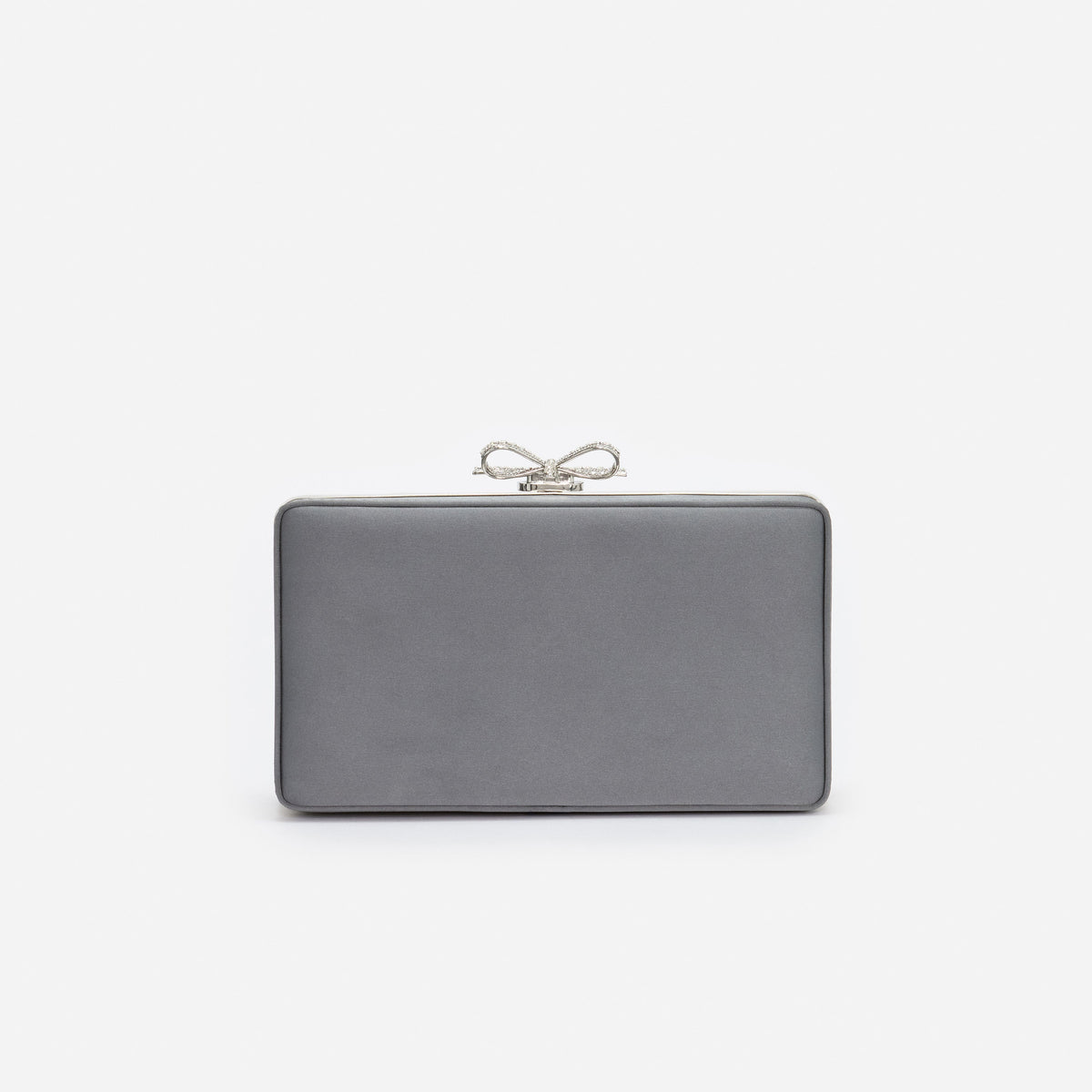 Gri Saten Kristal Fiyonk Detaylı Mini Clutch Çanta