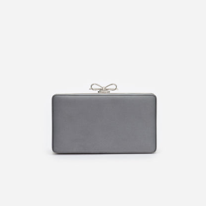 Gri Saten Kristal Fiyonk Detaylı Mini Clutch Çanta