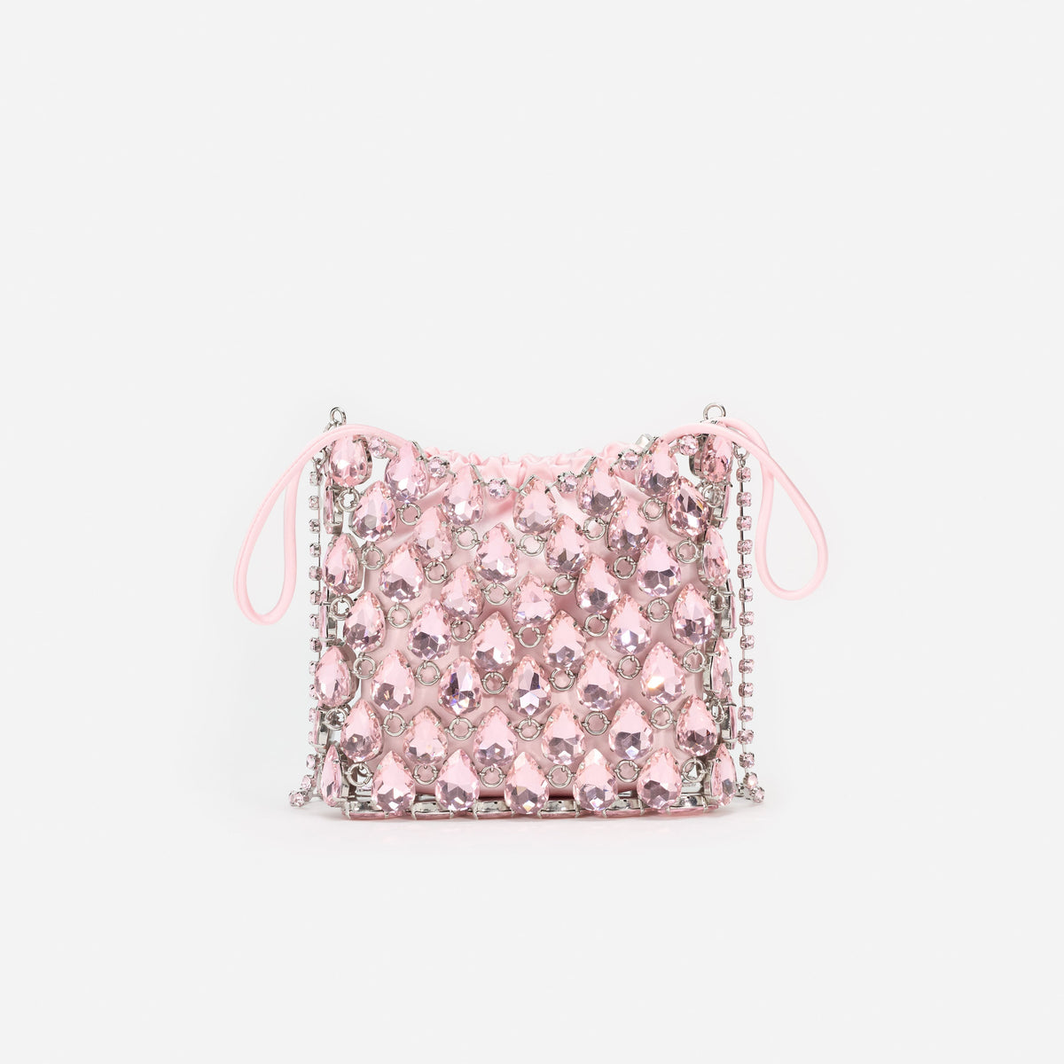 Pembe Kristal Örgü Mini Çanta