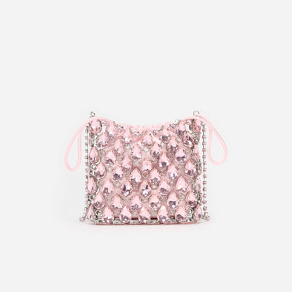 Pembe Kristal Örgü Mini Çanta