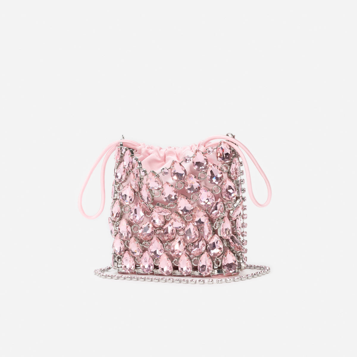 Pembe Kristal Örgü Mini Çanta