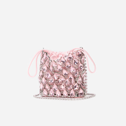 Pembe Kristal Örgü Mini Çanta